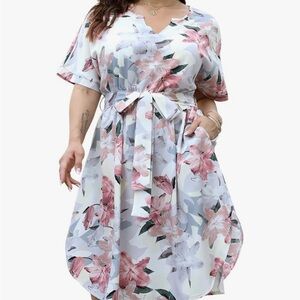 Nemidor | Women’s Boho Floral Mini Dress in Pink and White Size 20